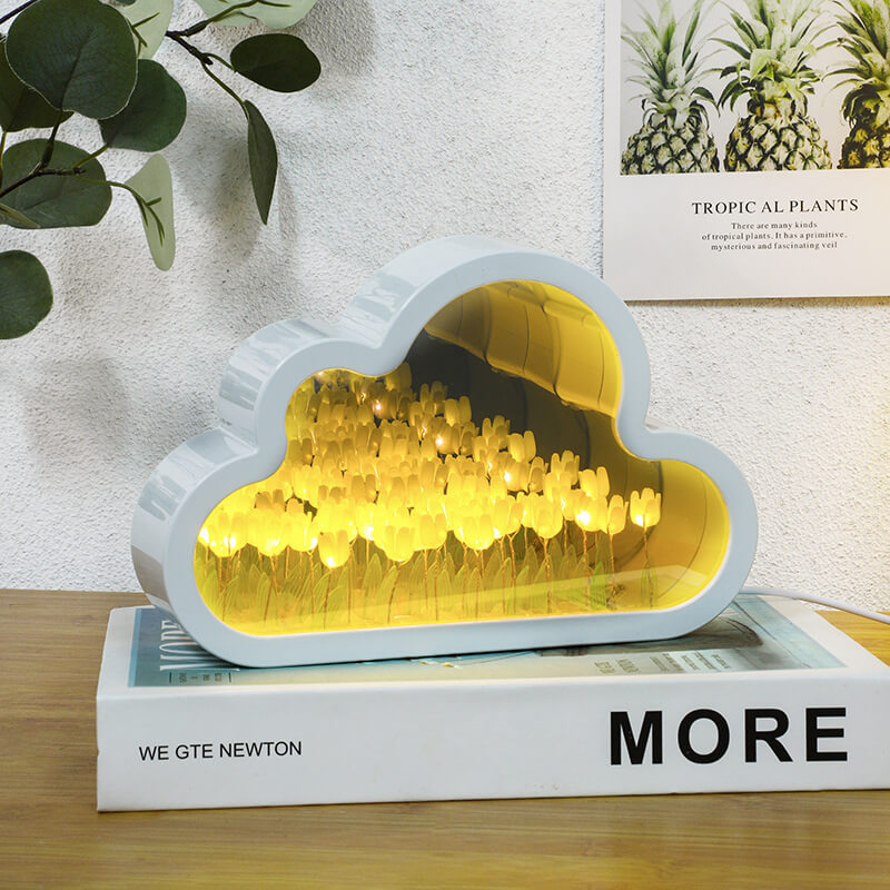 Handcrafted DIY Cloud Tulips Mirror LED Night Light For Gift USB plug Plug-In Tulips Lamp