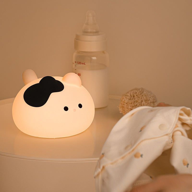 Squishy Silicone Cow Cat With Hat LED Night Light - Perfect Gift for Kids and Girls