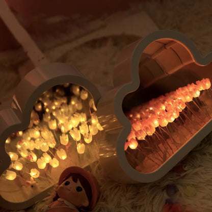 Handcrafted DIY Cloud Tulips Mirror LED Night Light For Gift USB plug Plug-In Tulips Lamp