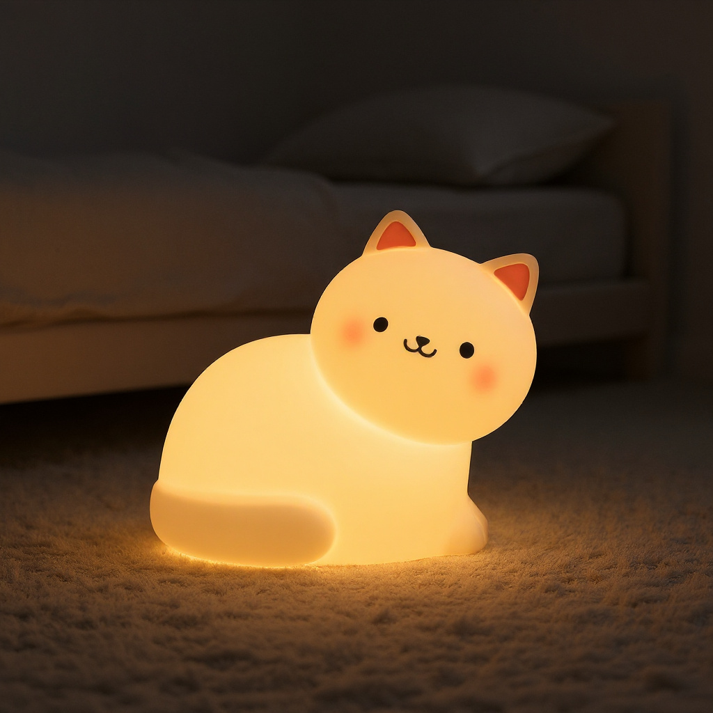 White Kitten Squishy Silicone Animal Night Light Soft Glow Perfect Gift