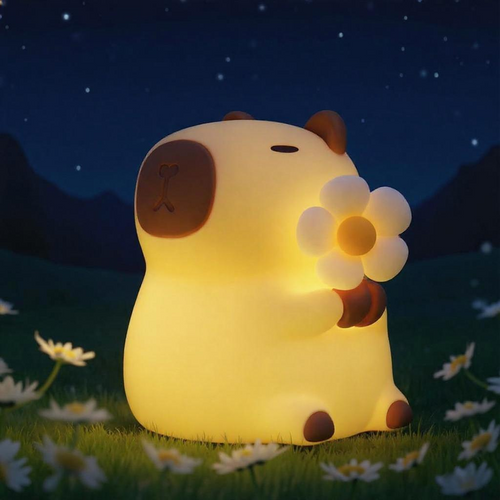 Huggwaii Flower Capybara Squishy Silicone Night Light - Perfect Gift for Kids and Girls