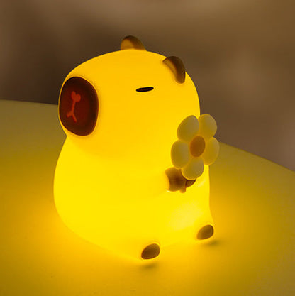 Huggwaii Flower Capybara Squishy Silicone Night Light - Perfect Gift for Kids and Girls