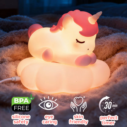 MeWaii® Unicorn Cloud Wireless Charging 2 IN 1 Silicone Squishy Night Light Lamp Perfect Gift