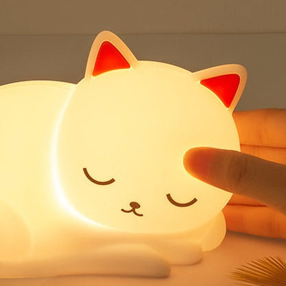 Huggwaii Squishy Silicone Napping Cat LED Night Light - Perfect Gift for Kids and Girls
