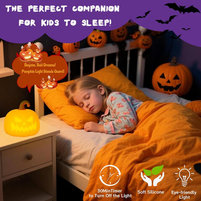 Colorful Pumpkin Silicone Squishy Night Light Halloween Decor Cute Demon Face Gift