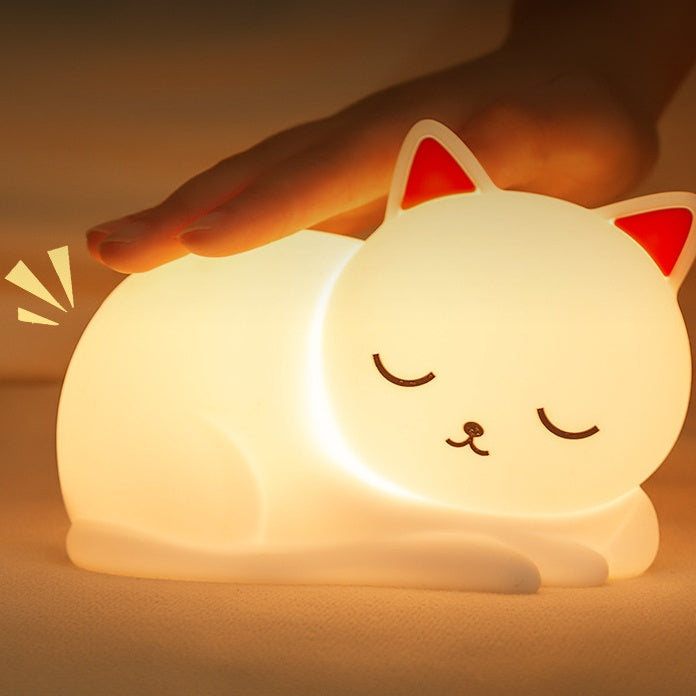 Huggwaii Squishy Silicone Napping Cat LED Night Light - Perfect Gift for Kids and Girls