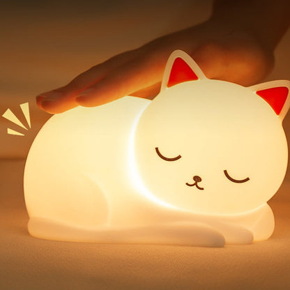 Huggwaii Squishy Silicone Napping Cat LED Night Light - Perfect Gift for Kids and Girls