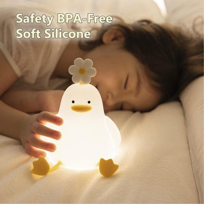 Kawaii Flower Duck LED Squishy Night Light For Gift USB Rechargeable Duck Lamp