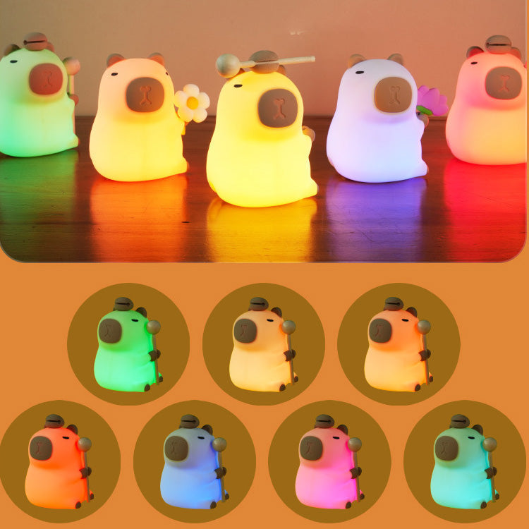 Huggwaii Flower Capybara Squishy Silicone Night Light - Perfect Gift for Kids and Girls
