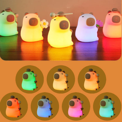 Huggwaii Flower Capybara Squishy Silicone Night Light - Perfect Gift for Kids and Girls
