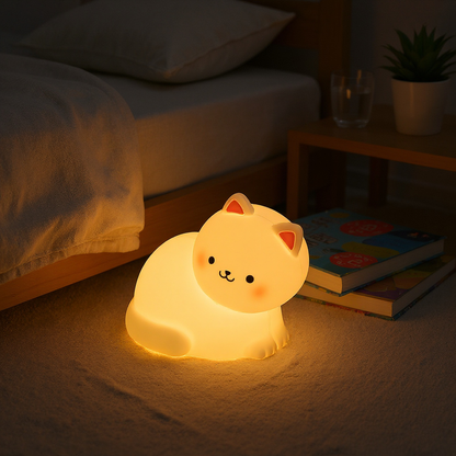 White Kitten Squishy Silicone Animal Night Light Soft Glow Perfect Gift