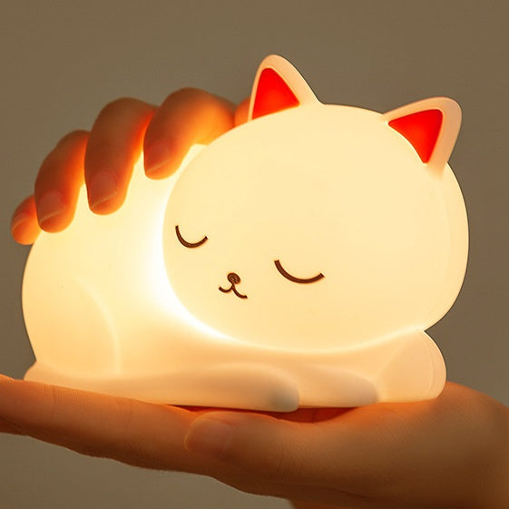 Huggwaii Squishy Silicone Napping Cat LED Night Light - Perfect Gift for Kids and Girls