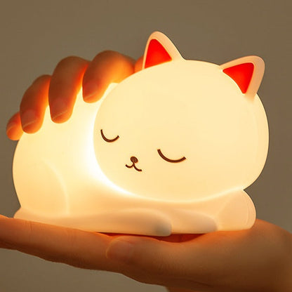Huggwaii Squishy Silicone Napping Cat LED Night Light - Perfect Gift for Kids and Girls