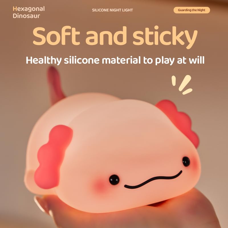 Huggwaii Squishy Silicone Lazy Axolotl LED Night Light - Perfect Gift for Kids and Girls