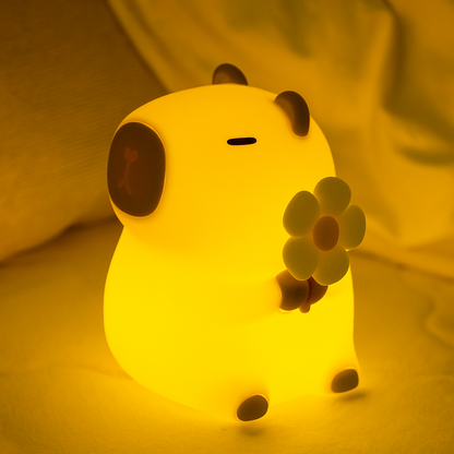 Huggwaii Flower Capybara Squishy Silicone Night Light - Perfect Gift for Kids and Girls
