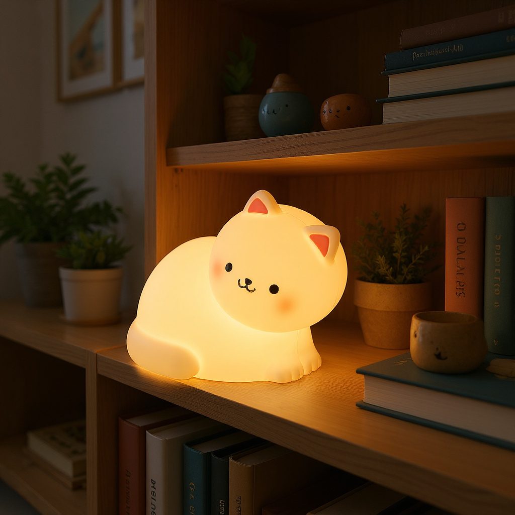 White Kitten Squishy Silicone Animal Night Light Soft Glow Perfect Gift