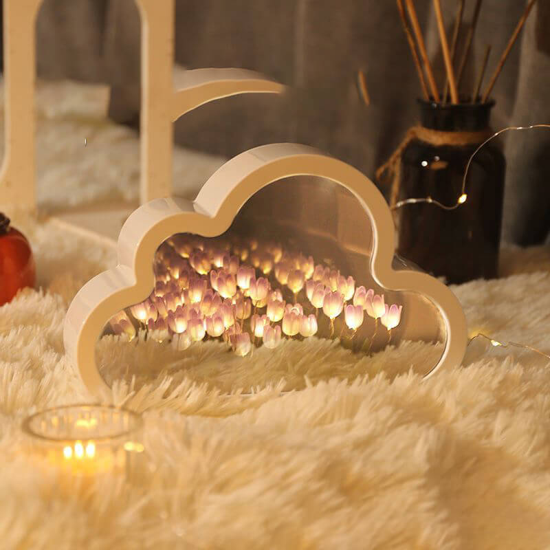 Handcrafted DIY Cloud Tulips Mirror LED Night Light For Gift USB plug Plug-In Tulips Lamp