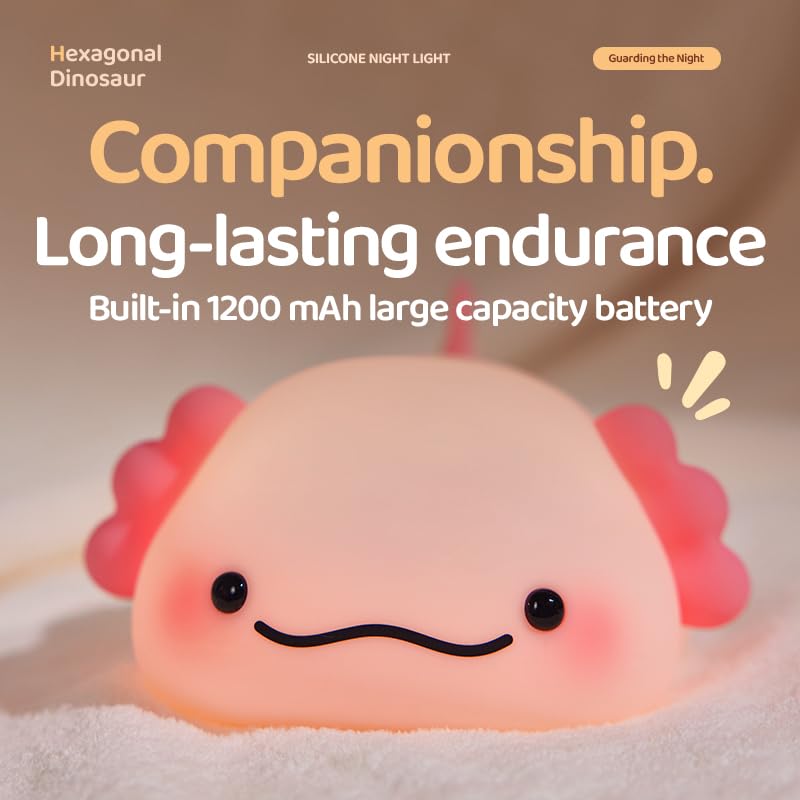 Huggwaii Squishy Silicone Lazy Axolotl LED Night Light - Perfect Gift for Kids and Girls