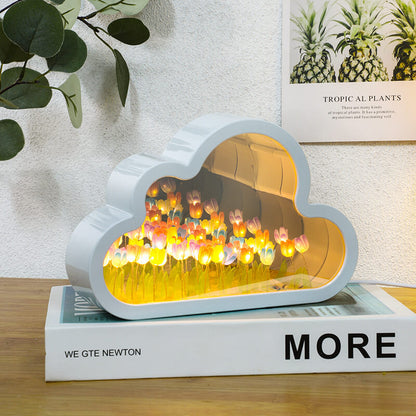 Handcrafted DIY Cloud Tulips Mirror LED Night Light For Gift USB plug Plug-In Tulips Lamp