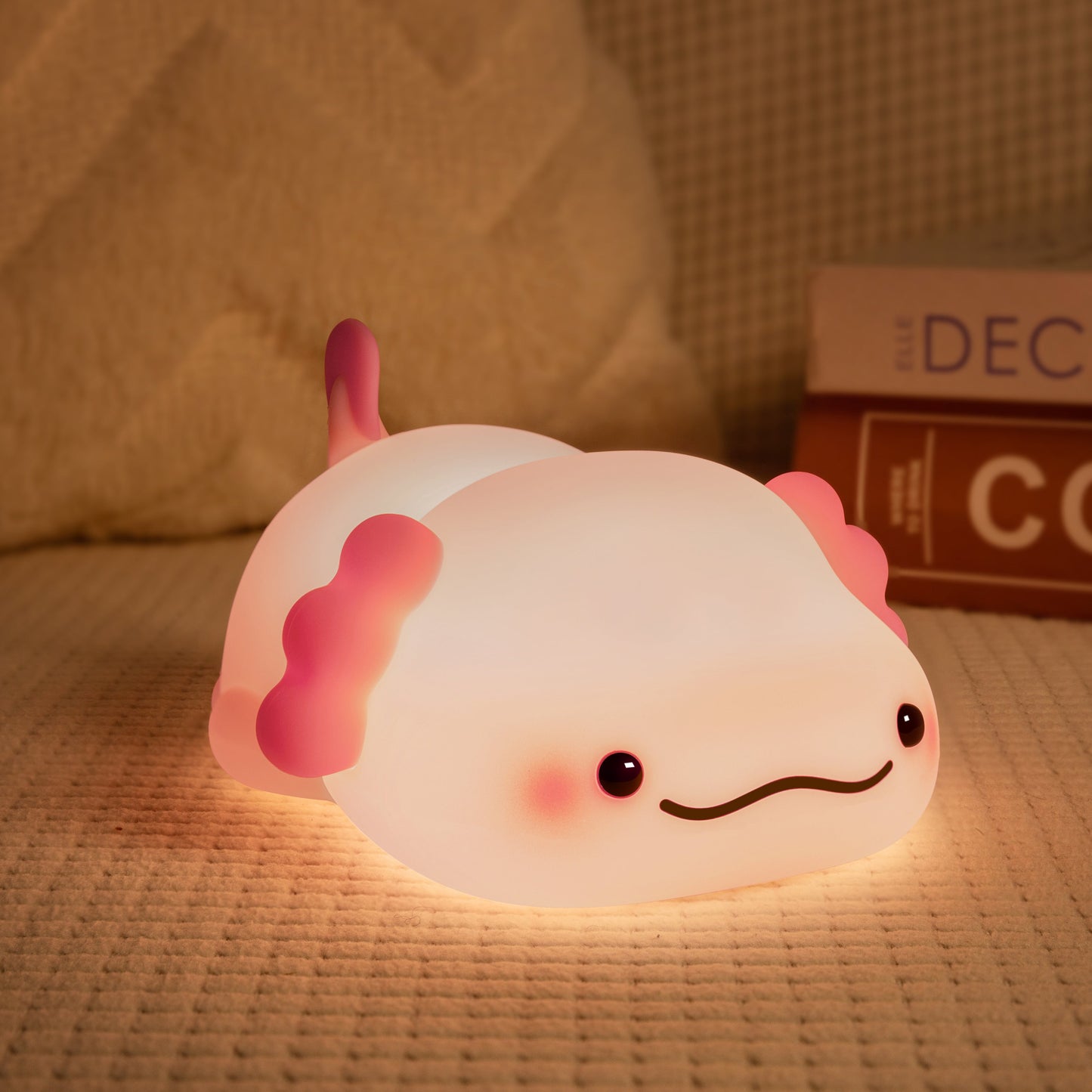 Huggwaii Squishy Silicone Lazy Axolotl LED Night Light - Perfect Gift for Kids and Girls