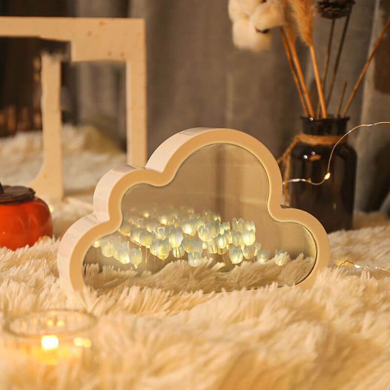 Handcrafted DIY Cloud Tulips Mirror LED Night Light For Gift USB plug Plug-In Tulips Lamp