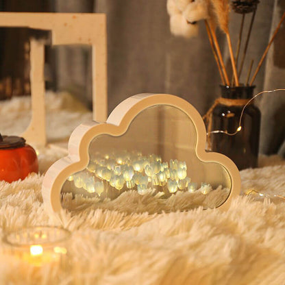 Handcrafted DIY Cloud Tulips Mirror LED Night Light For Gift USB plug Plug-In Tulips Lamp