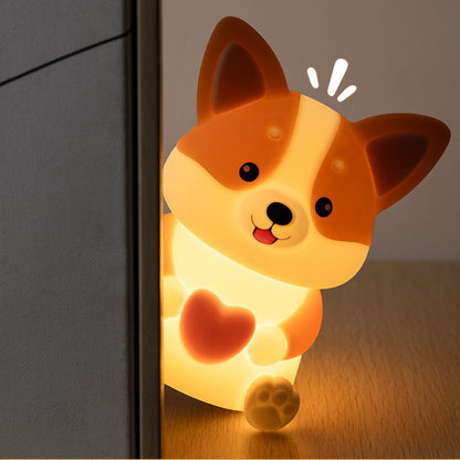 Corgi with Heart Silicone Night Light Cute Puppy Paw Pads Cozy Decor Perfect Gift