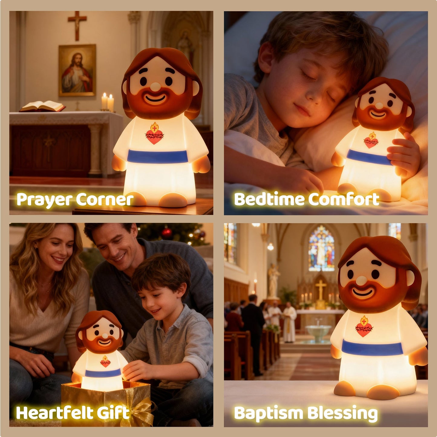 Huggwaii Jesus Peaceful Spiritual Silicone Squishy Night Light Prayer Corner Holy Figure Lamp for Perfect Gift