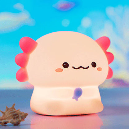 Huggwaii Squishy Silicone Lazy Axolotl LED Night Light - Perfect Gift for Kids and Girls