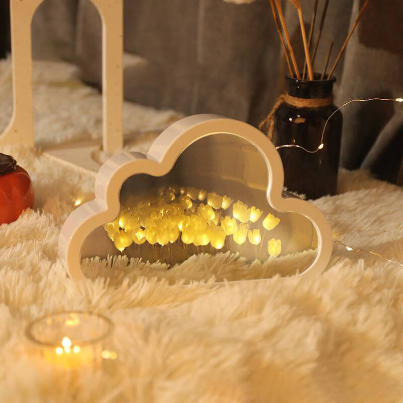 Handcrafted DIY Cloud Tulips Mirror LED Night Light For Gift USB plug Plug-In Tulips Lamp