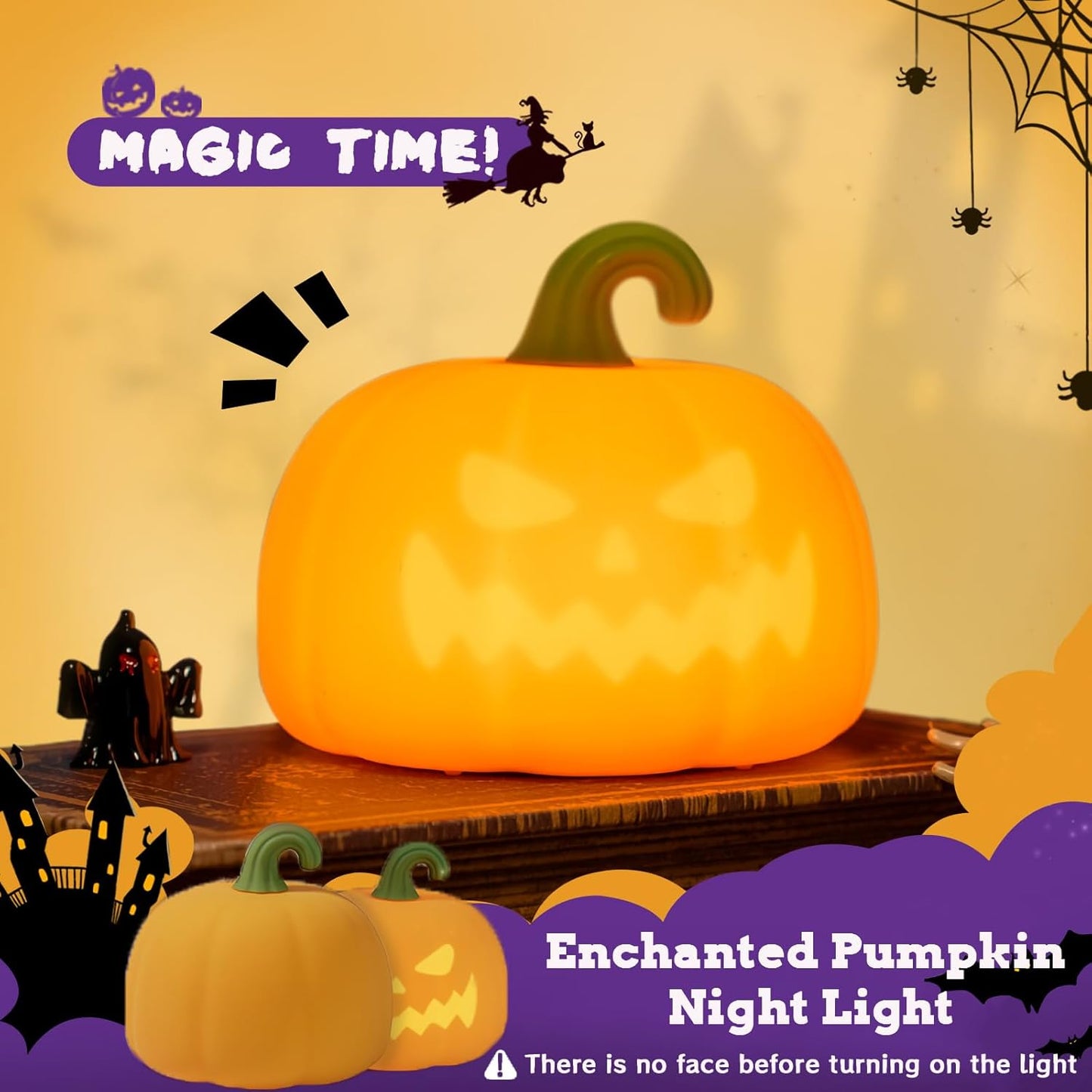 Colorful Pumpkin Silicone Squishy Night Light Halloween Decor Cute Demon Face Gift