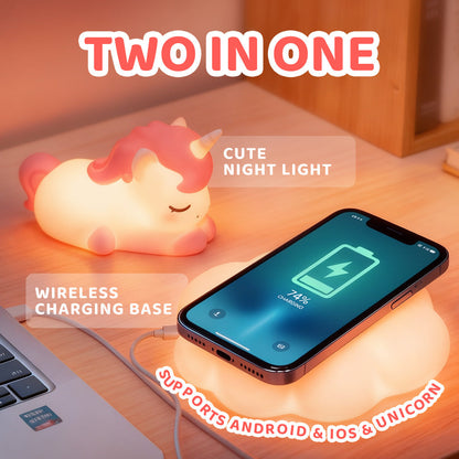 MeWaii® Unicorn Cloud Wireless Charging 2 IN 1 Silicone Squishy Night Light Lamp Perfect Gift