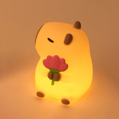 Huggwaii Flower Capybara Squishy Silicone Night Light - Perfect Gift for Kids and Girls